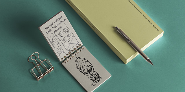 独自デザインを簡単に追加できるリングノートや文房具のモックアップpsd素材